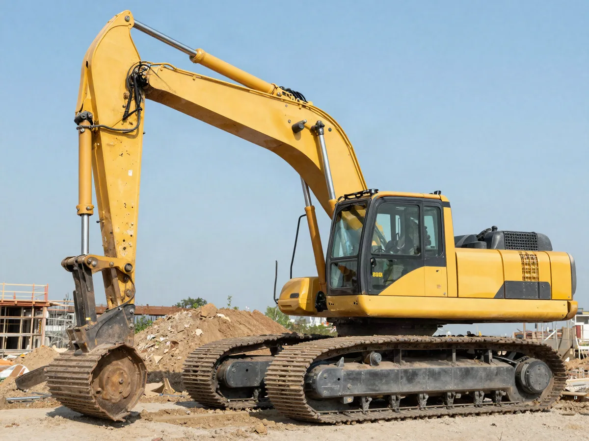 Excavadora de maquinaria amarilla en obra